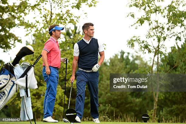 Benn Barham of PGolfCoaching@Pedham and Mark Trow of Kings Hill Golf Club look on during the Golfbreaks.com PGA Fourball Championship - Southern...