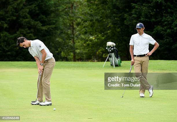 Chris Weston and Matthew Achurch of Sittingbourne & Milton Regis Golf Club line up a putt during the Golfbreaks.com PGA Fourball Championship -...