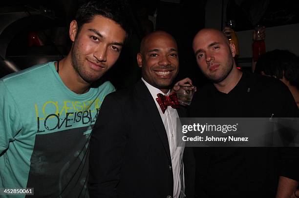 Berrie, Mel DeBarge and Mick Boogie attend Mel DeBarge's Birthday Celebration at the Hotel on Rivington on August 12, 2009 in New York City.