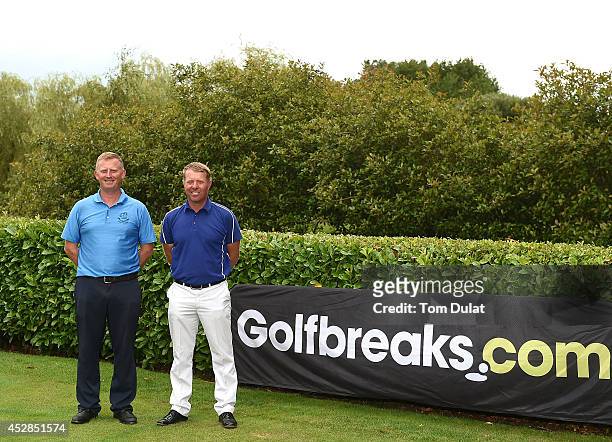 Mark Treleaven of Hayling Golf Club and Jonathan Barnes of Oak Park Golf Club pose for photos after winning the Golfbreaks.com PGA Fourball...