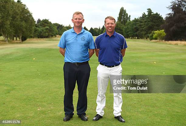 Mark Treleaven of Hayling Golf Club and Jonathan Barnes of Oak Park Golf Club pose for photos after winning the Golfbreaks.com PGA Fourball...