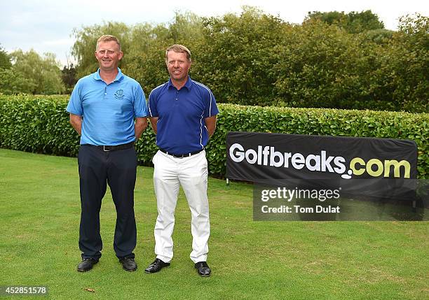 Mark Treleaven of Hayling Golf Club and Jonathan Barnes of Oak Park Golf Club pose for photos after winning the Golfbreaks.com PGA Fourball...