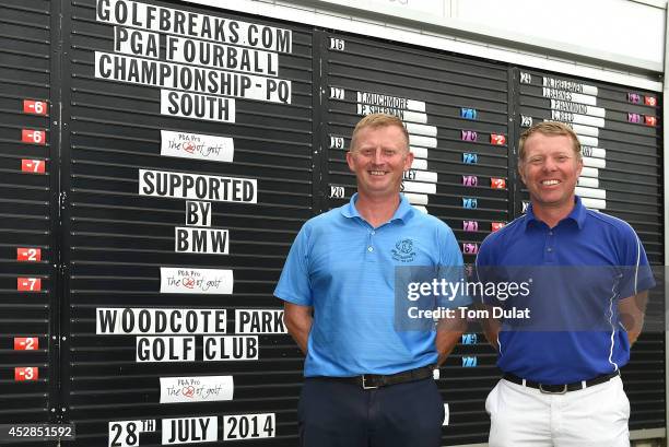 Mark Treleaven of Hayling Golf Club and Jonathan Barnes of Oak Park Golf Club pose for photos after winning the Golfbreaks.com PGA Fourball...