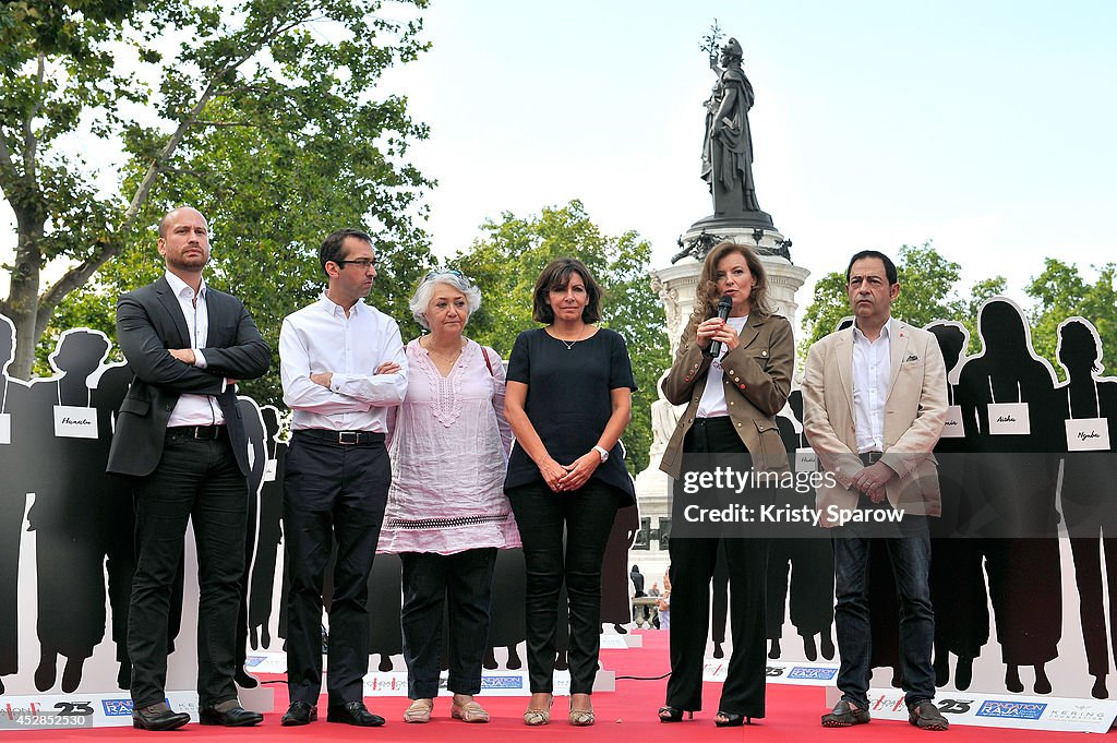 Anne Hidalgo And Valerie Trierweiler Host 'Bring Back Our Girls' Ephemeral Exhibition In Paris