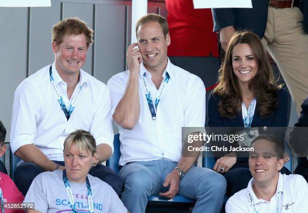 Prince Harry, Prince William, Duke of Cambridge and Catherine, Duchess of Cambridge watch Scotland Play Wales at Hockey at the Glasgow National...