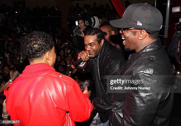 Justin Dior Combs, Jim Jones and Sean Diddy Combs attend Justin Dior Comb's 16th birthday party at M2 Ultra Lounge on January 23, 2010 in New York...