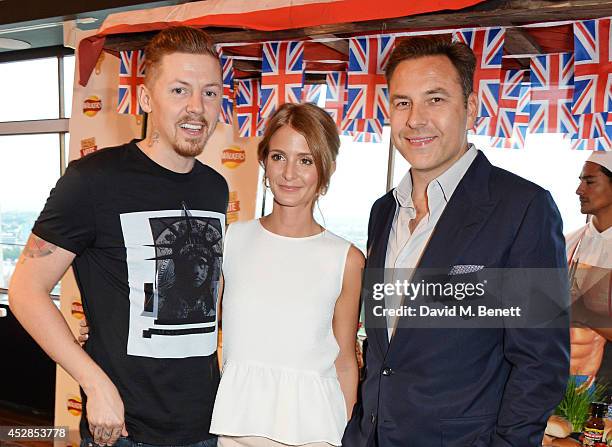 Professor Green, Millie Mackintosh and David Walliams attend the 'Walkers 'Do Us A Flavour' finalists launch at Paramount, Centre Point on July 28,...