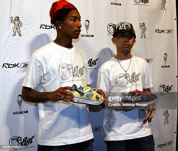 Pharrell Williams and Nigo during BBC and Reebok New York Launch Party at Drive In Studios in New York City, New York, United States.