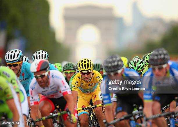 Vincenzo Nibali of Italy and Astana Pro Team in action during the twenty first stage of the 2014 Tour de France, a 138km stage from Evry into the...