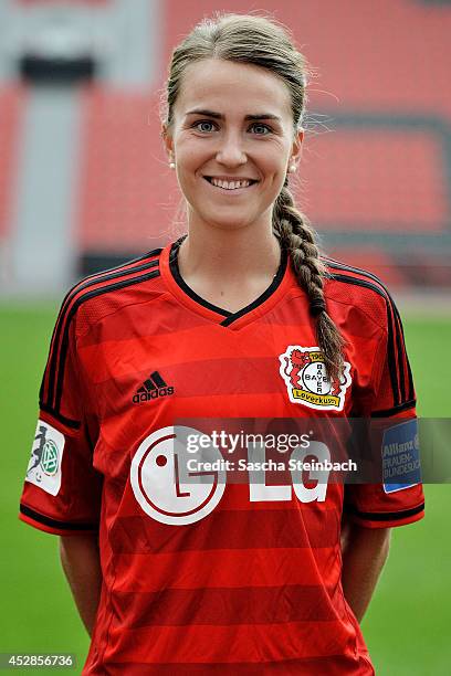 Valeria Kleiner poses during Bayer Leverkusen women's team presentation at BayArena on July 28, 2014 in Leverkusen, Germany.