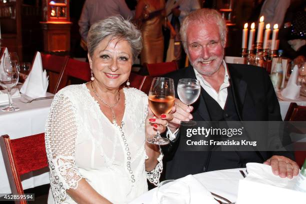 Dagmar Frederic and her husband Klaus Lenk attend Udo Walz's 70th Birthday celebration at BAR jeder Vernunft on July 28, 2014 in Berlin, Germany.