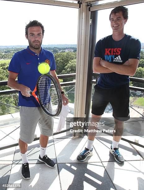 Juan Mata of Manchester United meets tennis player Jamie Murray who is playing in the Citi Open, at their hotel on July 28, 2014 in Washington, DC.