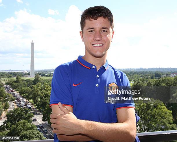 Ander Herrera of Manchester United meets tennis players who are playing in the Citi Open, at their hotel on July 28, 2014 in Washington, DC.