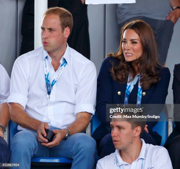 Prince William, Duke of Cambridge and Catherine, Duchess of Cambridge watch the Wales v Scotland Hockey match at the Glasgow National Hockey Centre...