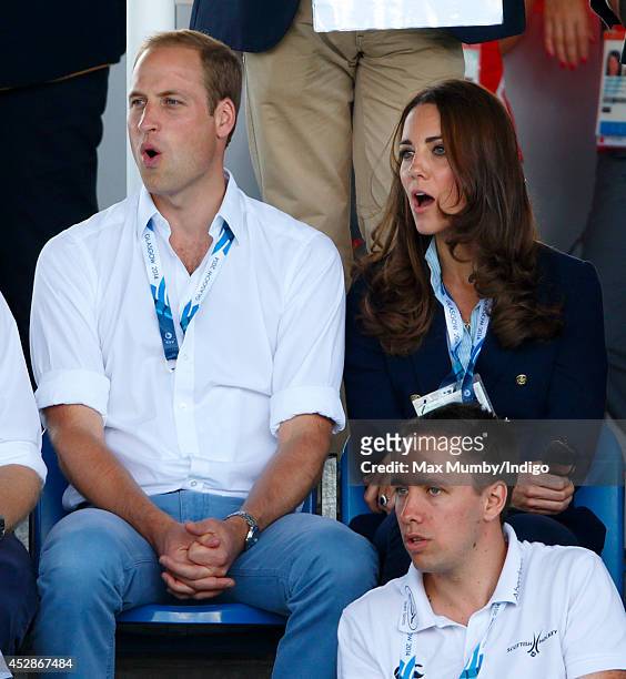 Prince William, Duke of Cambridge and Catherine, Duchess of Cambridge watch the Wales v Scotland Hockey match at the Glasgow National Hockey Centre...