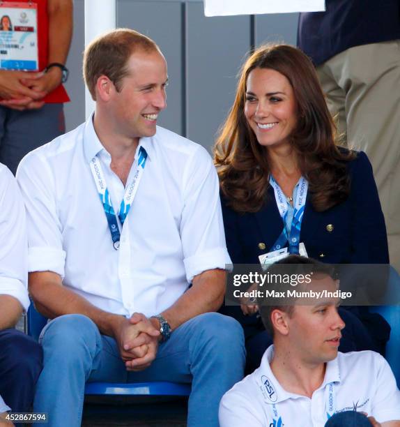 Prince William, Duke of Cambridge and Catherine, Duchess of Cambridge watch the Wales v Scotland Hockey match at the Glasgow National Hockey Centre...