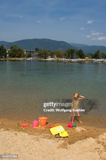 Idaho, Sandpoint, Sandpoint City Beach, View Of Lake Pend Oreille, People.