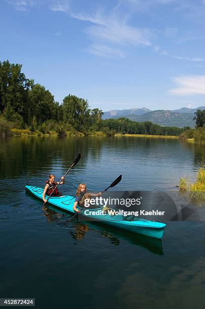Idaho, Near Clark Fork, Lake Pend Oreille, Johnson Creek Area, People Kayaking, Model Released.