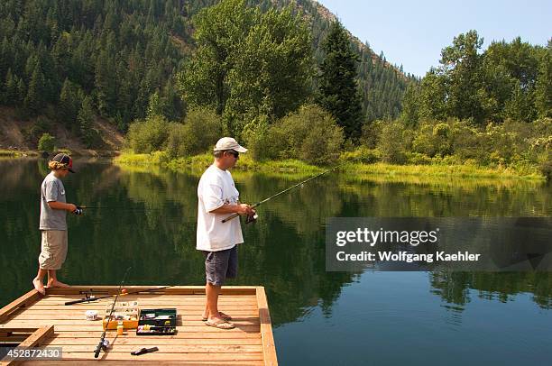 Idaho, Near Clark Fork, Lake Pend Oreille, Johnson Creek Area, Father And Son Fishing.