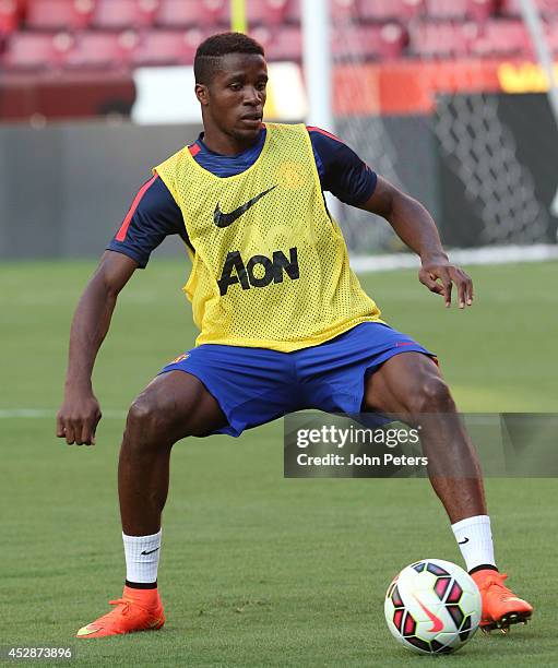 Wilfried Zaha of Manchester United in action during an open training session as part of their pre-season tour of the United States at FedExField on...
