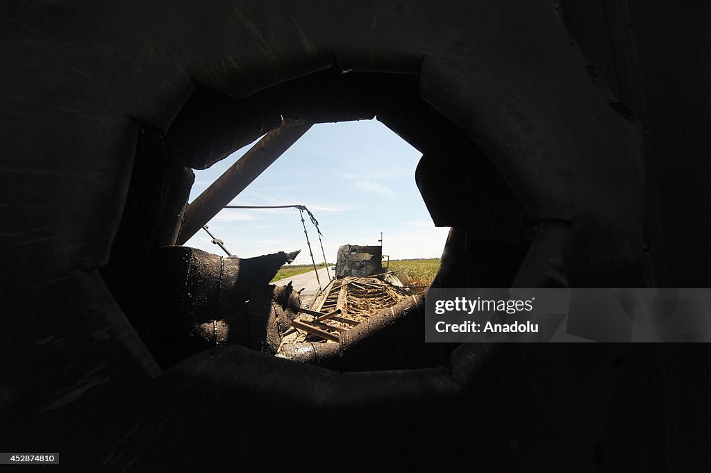 Destroyed buildings in Donetsk during clashes