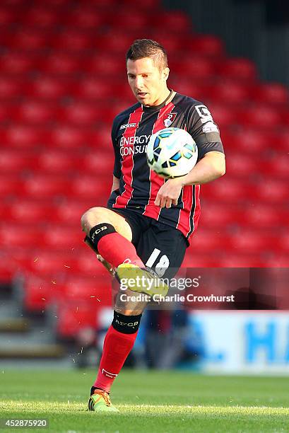 Yann Kermorgant of Bournemouth during the Pre Season Friendly match between AFC Bournemouth and Southampton at The Goldsands Stadium on July 25, 2014...