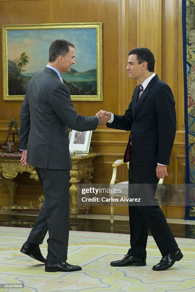 King Felipe VI Of Spain Receives New Secretary General Of Spanish Socialist Party (PSOE) Pedro Sanchez