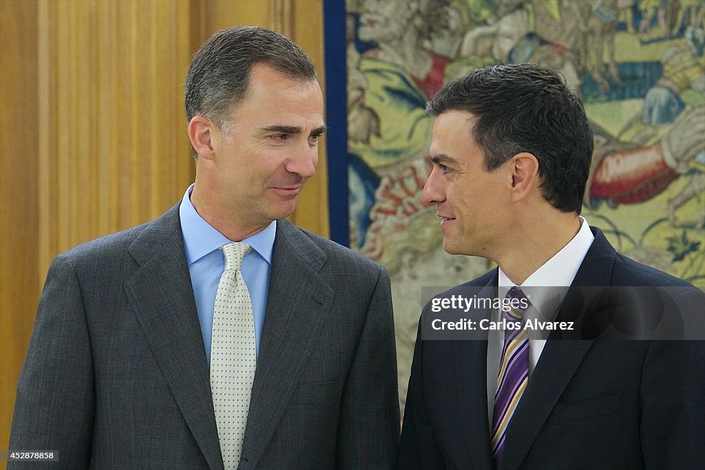 King Felipe VI Of Spain Receives New Secretary General Of Spanish Socialist Party (PSOE) Pedro Sanchez