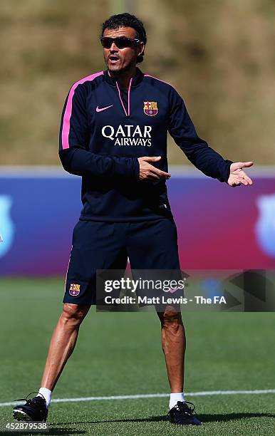 Luis Enrique, manager of Barcelona in action during a Barcelona Training Session at St Georges Park on July 29, 2014 in Burton-upon-Trent, England.