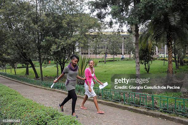 Students walk inside the Addis Ababa University on July 01, 2014 in Addis Ababa, Ethiopia. The Ethiopian government has recently launched a new urban...