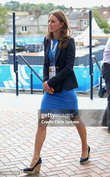 Catherine, Duchess of Cambridge arrives at Hampden Park for the athletics on day six of the Commonwealth Games on July 29, 2014 in Glasgow, Scotland.