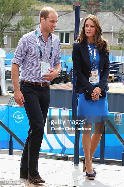 Prince William, Duke of Cambridge and Catherine, Duchess of Cambridge arrive at Hampden Park for the athletics on day six of the Commonwealth Games...
