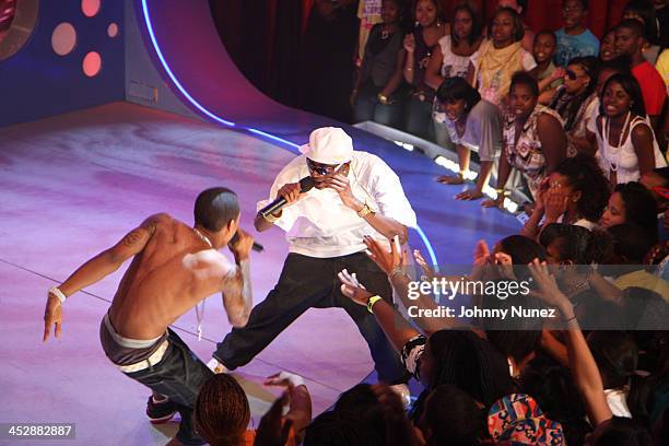 Bow Wow and Soulja Boy perform at BET's 106 & Park 2000th Episode at BET Studios on August 19, 2008 in New York City.