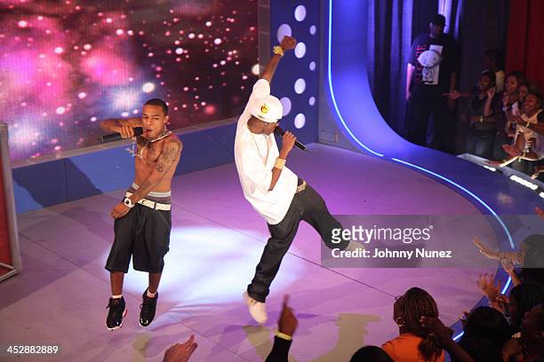 Bow Wow and Soulja Boy perform at BET's 106 & Park 2000th Episode at BET Studios on August 19, 2008 in New York City.