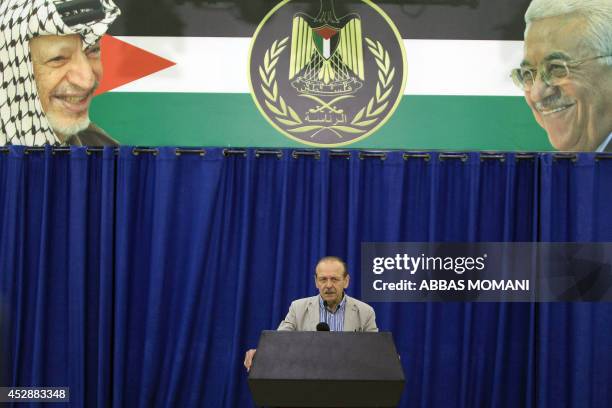 Yasser Abed Rabbo, Secretary General of the Palestine Liberation Organisation , announces that the Palestinian leadership along with Hamas and...