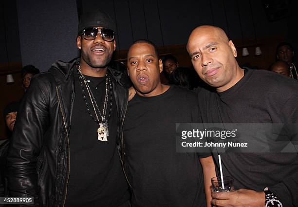 LeBron James, Jay-Z, and OG Juan Perez attend Jay-Z's Official Madison Square Garden Concert After Party at the 40 / 40 Club on March 2, 2010 in New...