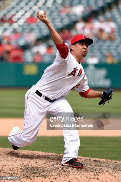 Ernesto Frieri of the Los Angeles Angels of Anaheim pitches against the Minnesota Twins at Angel Stadium of Anaheim on June 26, 2014 in Anaheim,...