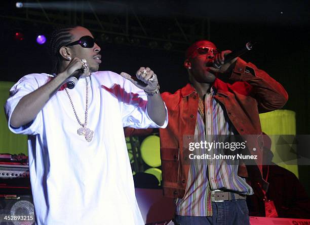 Ludacris and Jamie Foxx during NBA Players Association Gala - February 18, 2006 at Houston Convention Center in Houston, Texas, United States.