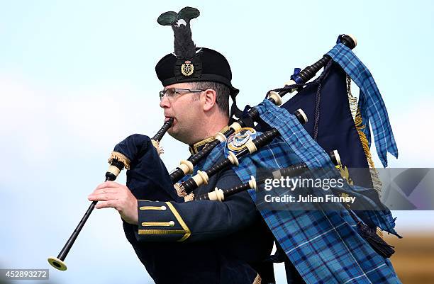 Bagpipes are played at Barry Buddon Shooting Centre during day six of the Glasgow 2014 Commonwealth Games on July 29, 2014 in Carnoustie, United...