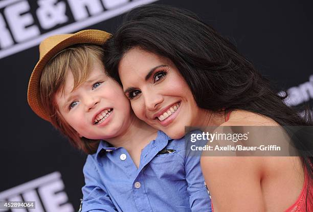 Personality Joyce Giraud and son Leonardo Ohoven attend the premiere of 'Planes: Fire & Rescue' at the El Capitan Theatre on July 15, 2014 in...