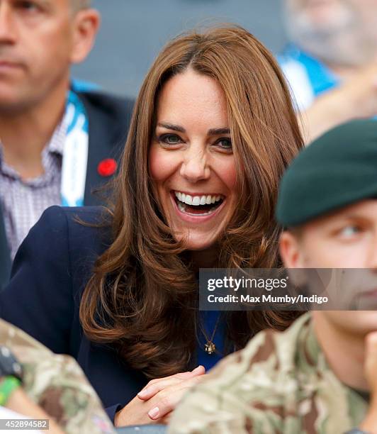 Catherine, Duchess of Cambridge watches the athletics at Hampden Park during the 20th Commonwealth Games on July 29, 2014 in Glasgow, Scotland.