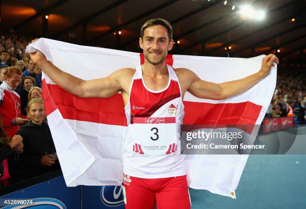 Silver medalist Ashley Bryant of England poses after the Men's Decathlon at Hampden Park during day six of the Glasgow 2014 Commonwealth Games on...