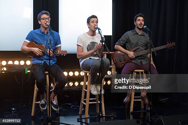 Ryan Met, Jack Met, and Adam Met of AJR visit Music Choice's "You & A" at Music Choice on July 29, 2014 in New York City.