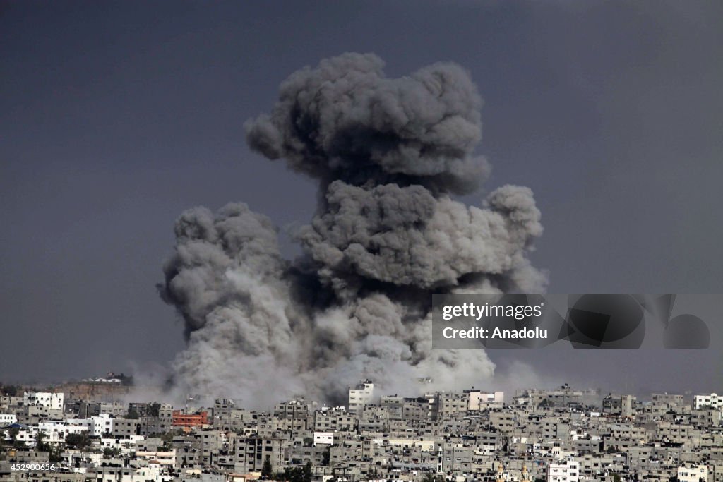 Smoke trails over Gaza city