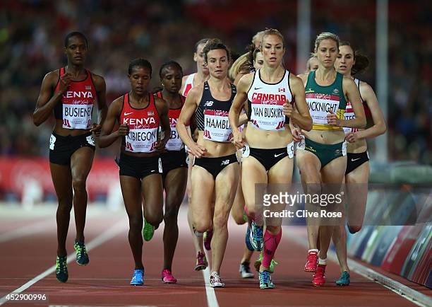 Nikki Hamblin of New Zealand, Kate van Buskirk of Canada and Kaila McKnight of Australia compete in in the Women's 1500 metres final at Hampden Park...