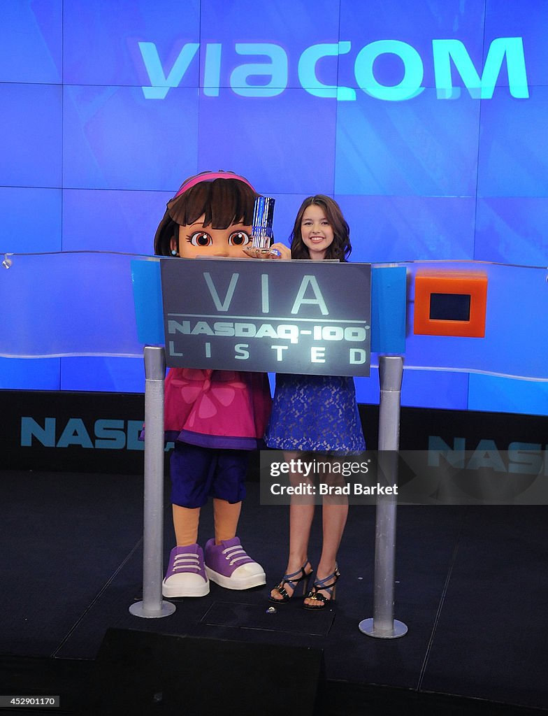 Fatima Ptacek, Voice Of Dora In Nickelodeon's "Dora And Friends: Into The City" And Teri Weiss Ring The NASDAQ Stock Market Closing Bell In Times Square