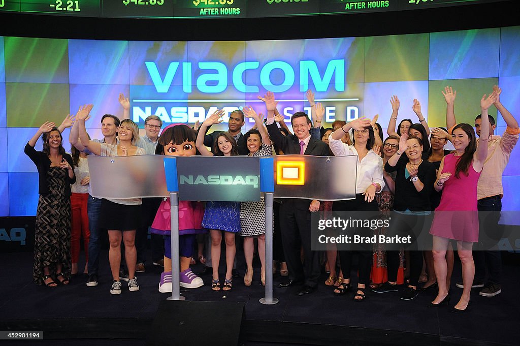 Fatima Ptacek, Voice Of Dora In Nickelodeon's "Dora And Friends: Into The City" And Teri Weiss Ring The NASDAQ Stock Market Closing Bell In Times Square