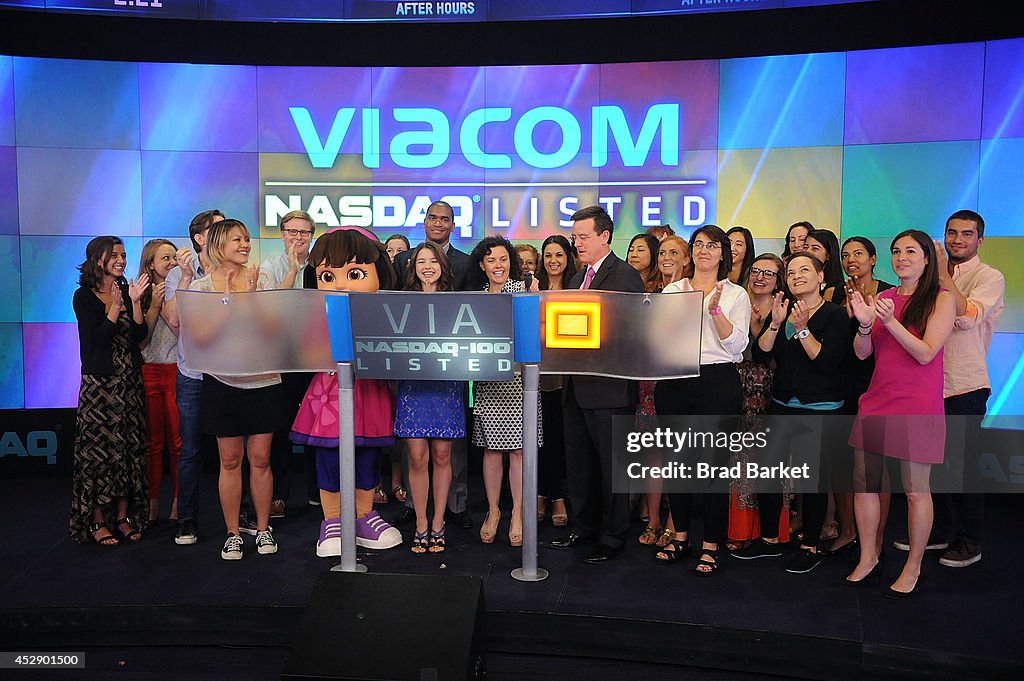 Fatima Ptacek, Voice Of Dora In Nickelodeon's "Dora And Friends: Into The City" And Teri Weiss Ring The NASDAQ Stock Market Closing Bell In Times Square