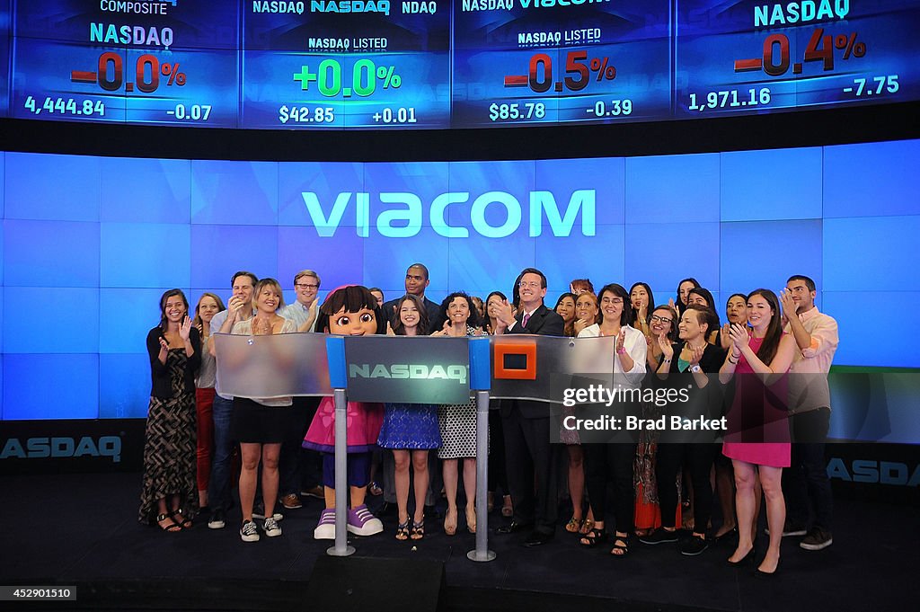 Fatima Ptacek, Voice Of Dora In Nickelodeon's "Dora And Friends: Into The City" And Teri Weiss Ring The NASDAQ Stock Market Closing Bell In Times Square