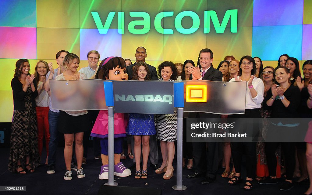 Fatima Ptacek, Voice Of Dora In Nickelodeon's "Dora And Friends: Into The City" And Teri Weiss Ring The NASDAQ Stock Market Closing Bell In Times Square
